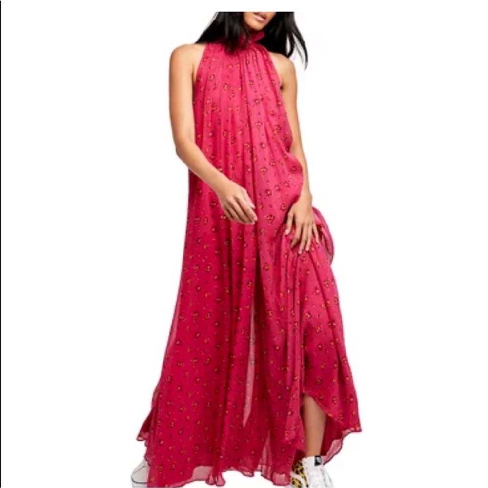 Free People Bright Fuchsia Halter Wide-Leg Jumpsuit - Picture 2 of 14